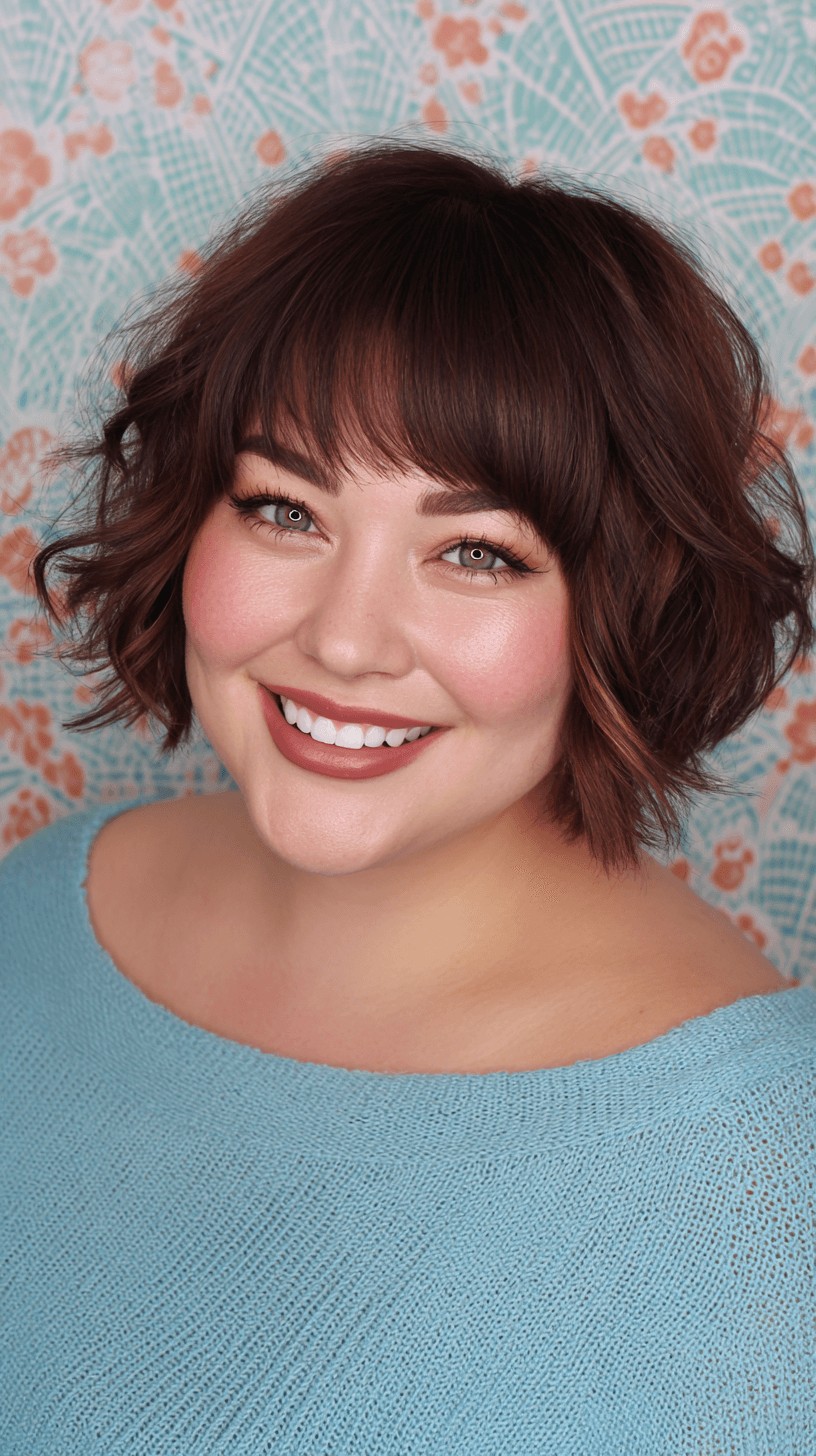 Charming Textured Curly Bob with Wispy Bangs