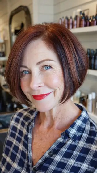 Charming Textured Oval Bob with Subtle Cherry Highlights