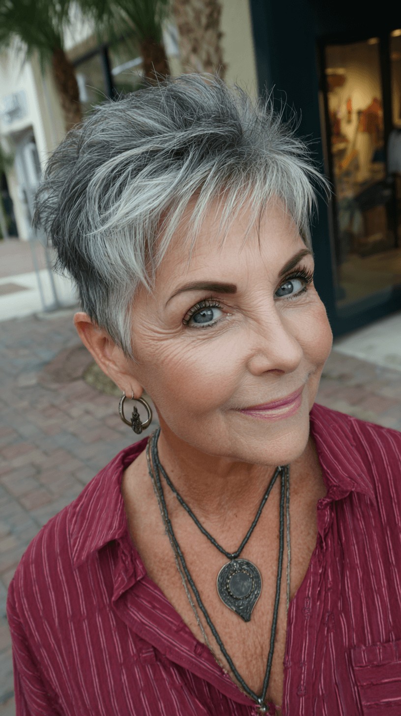 Charming Textured Pixie Cut with Silvery Highlights
