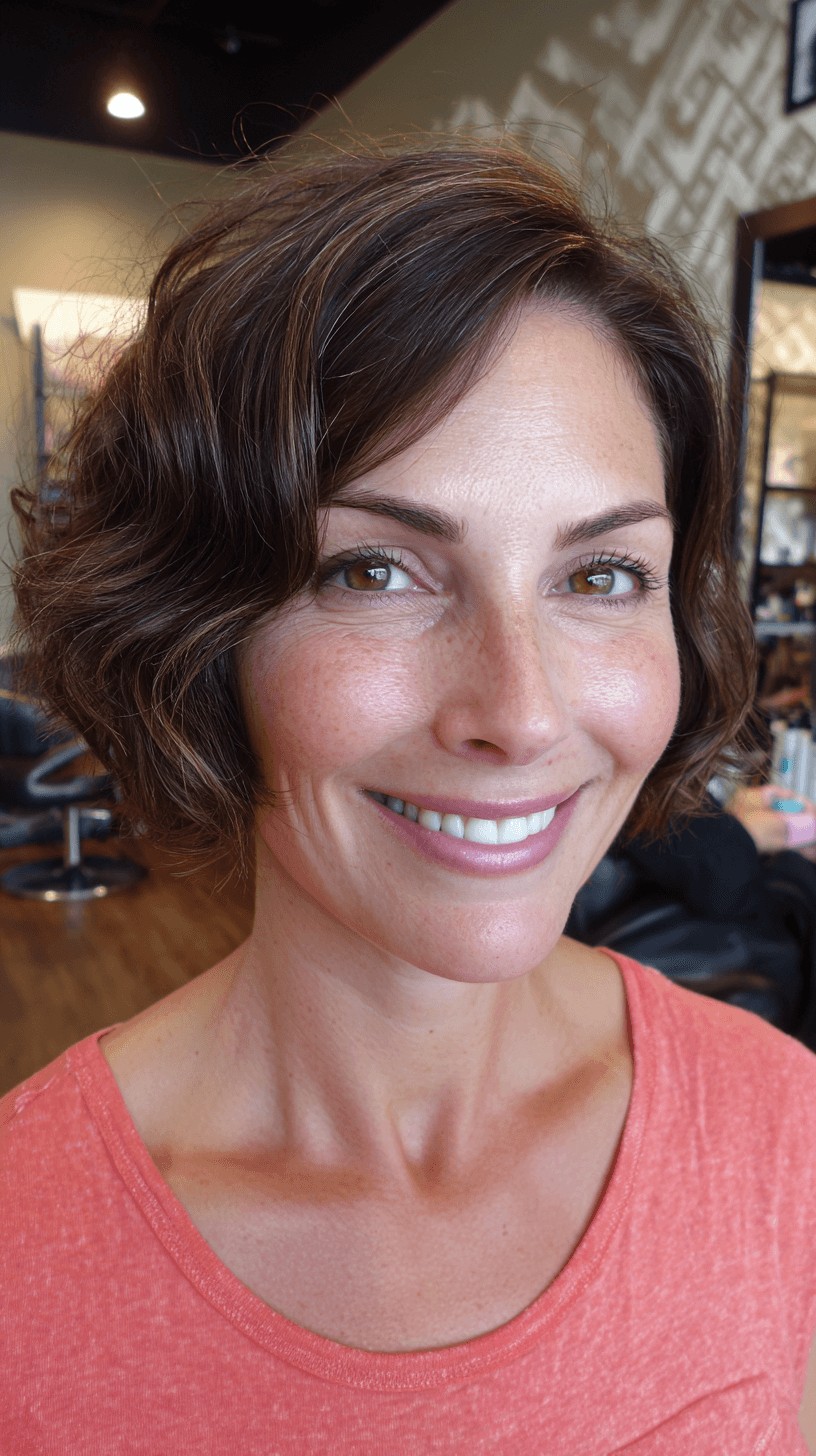 Chic Curly Dark Brown Bob with Subtle Dimension