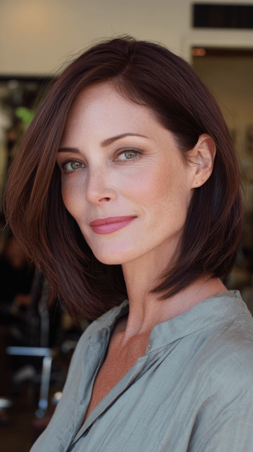Chic Dark Brown Blunt Lob with Soft Texture
