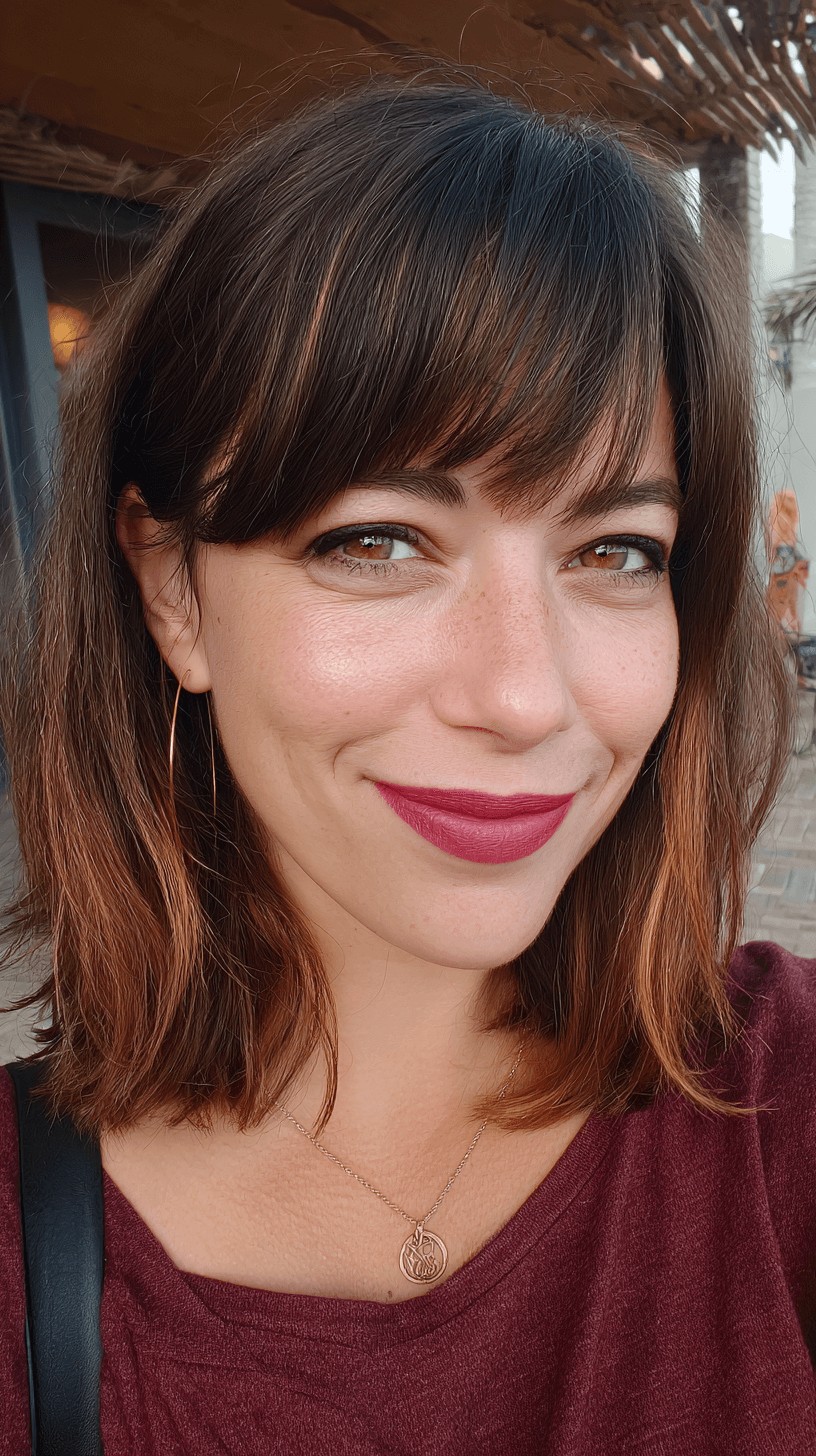 Chic Dark Brown Lob with Soft Bangs