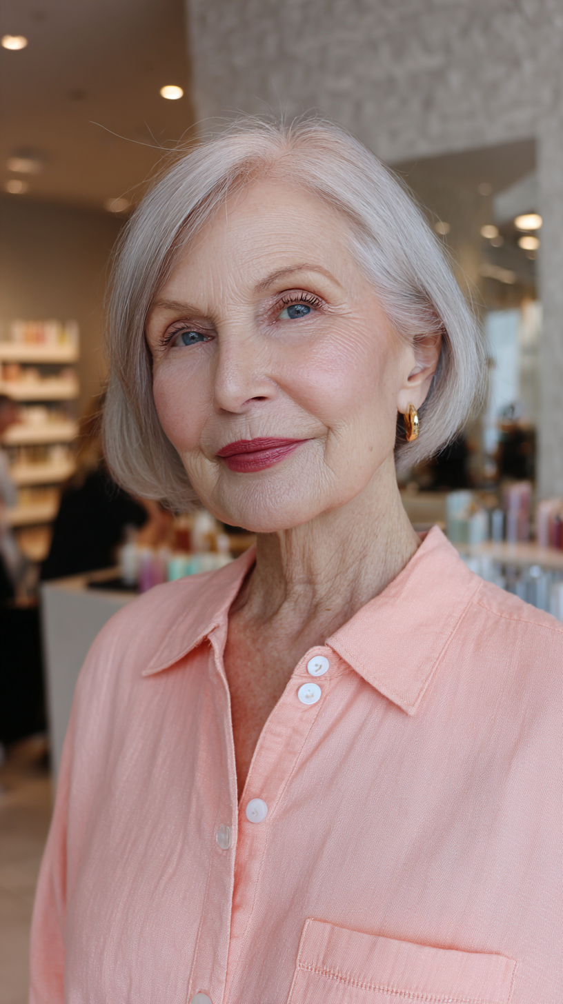 Chic Jaw-Length Cut with Soft Silver Layers