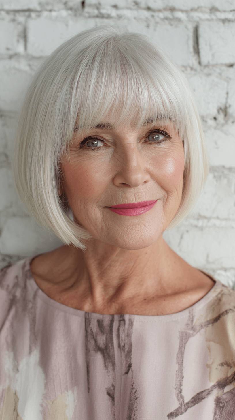 Chic Silver Blunt Bob with Soft Bangs