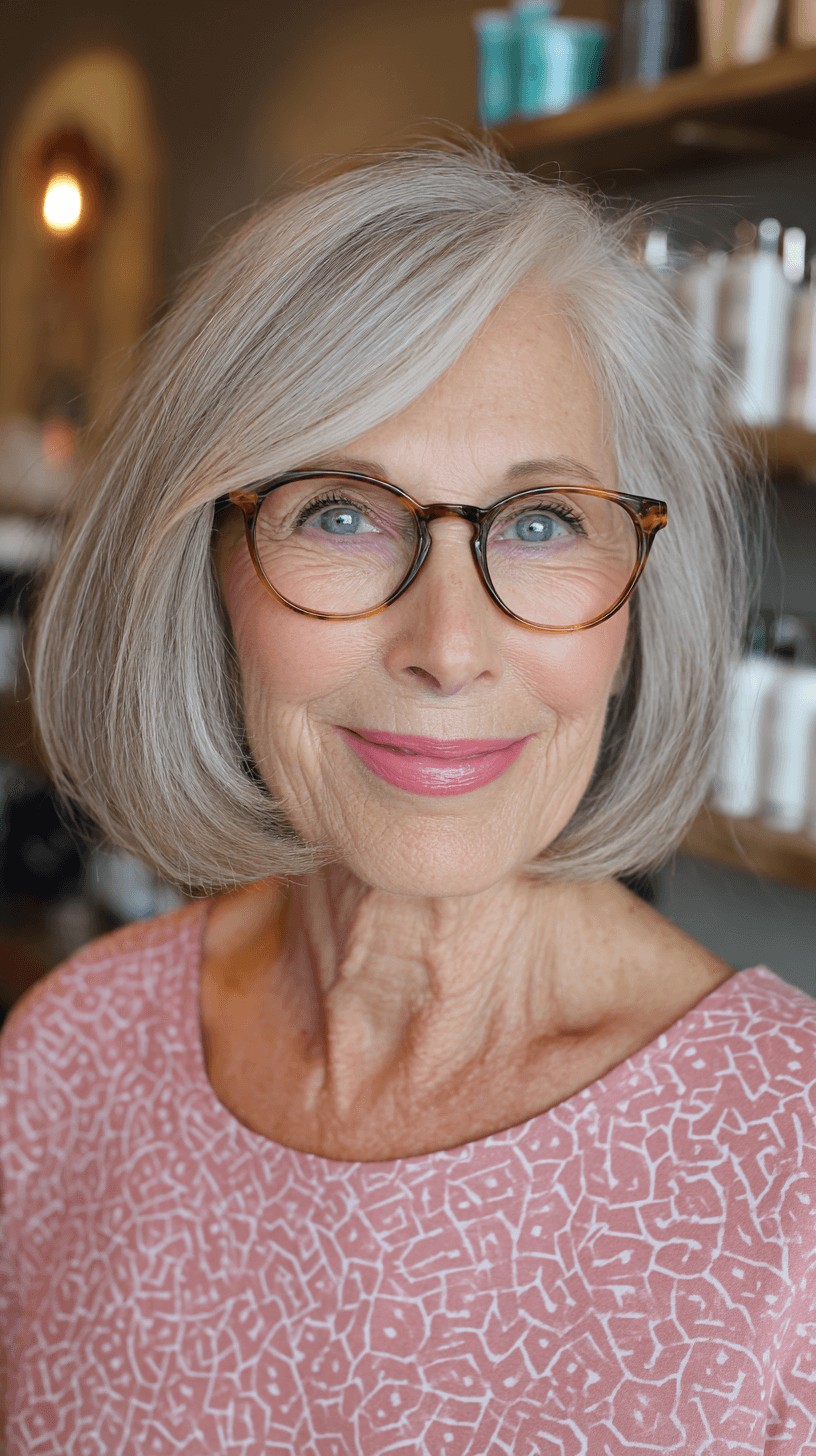 Chic Silver Oval Bob with Soft Textured Ends
