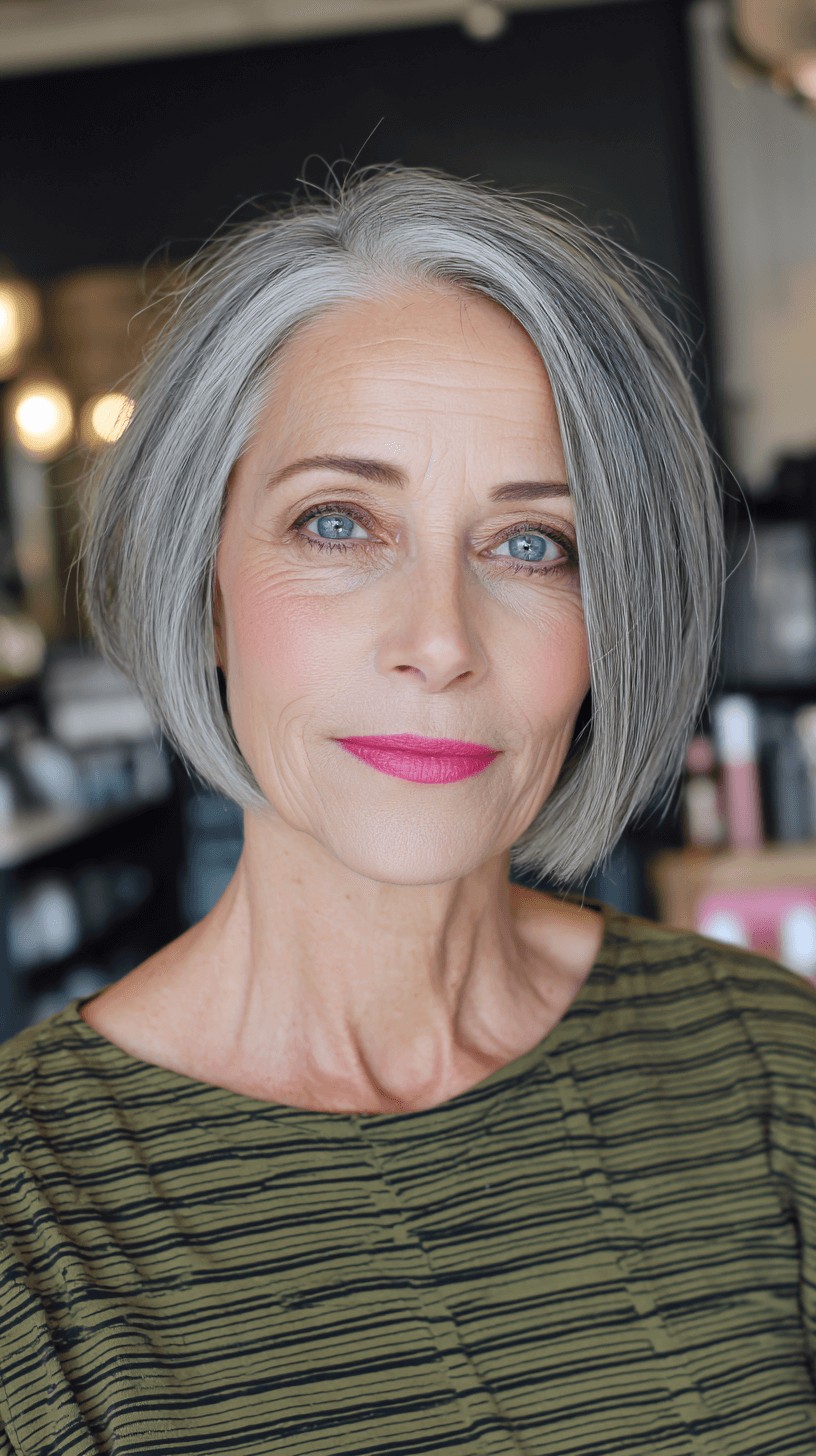 Chic Silver Oval Bob with Subtle Face-Framing Layers