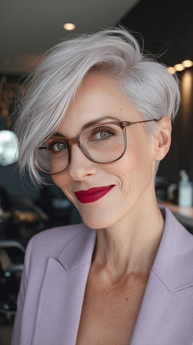 Chic Silver Side-Swept Pixie with Edgy Layers