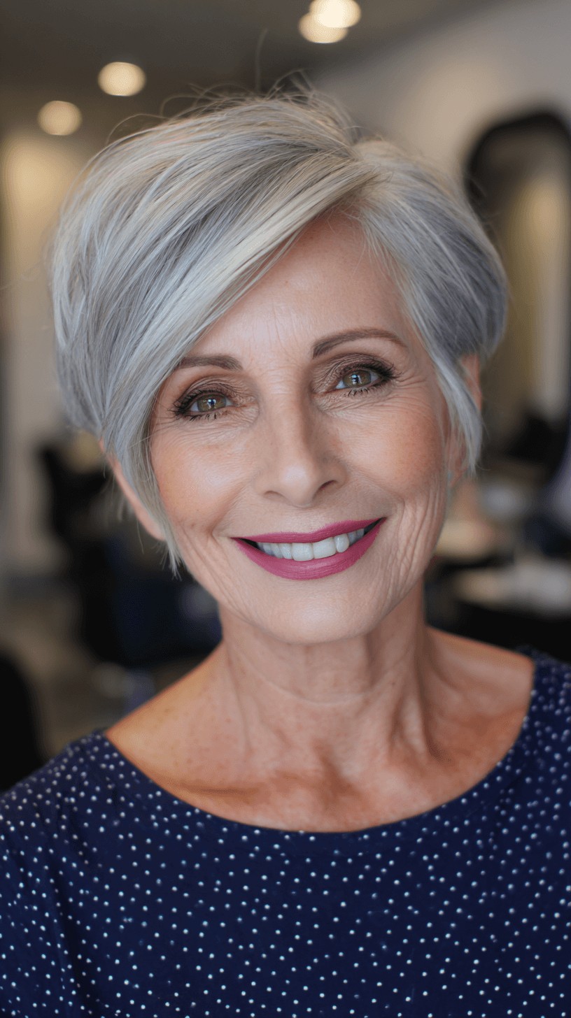 Chic Silver Side-Swept Pixie with Soft Volume