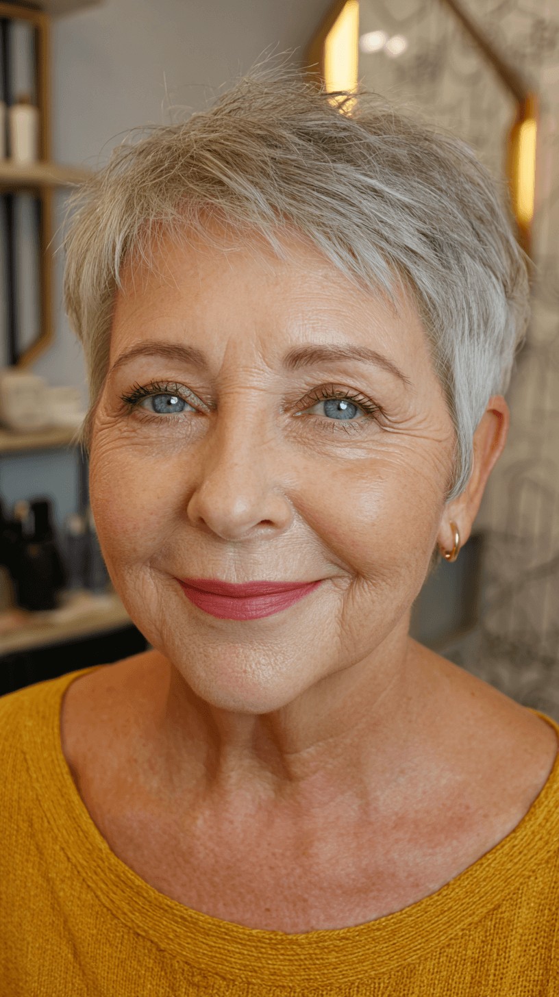 Chic Softly Textured Gray Pixie Cut