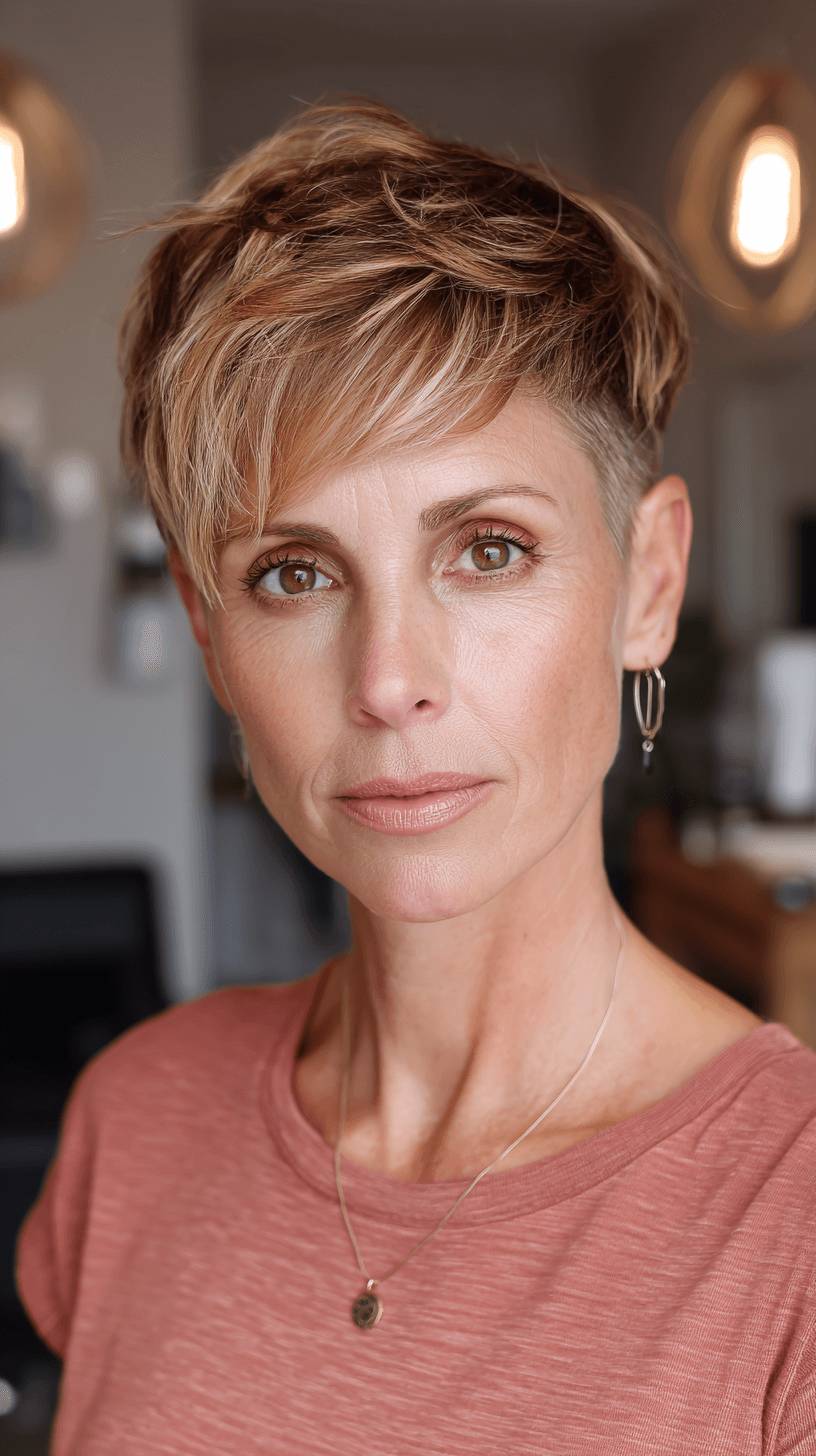 Chic Softly Textured Pixie Cut with Subtle Highlights
