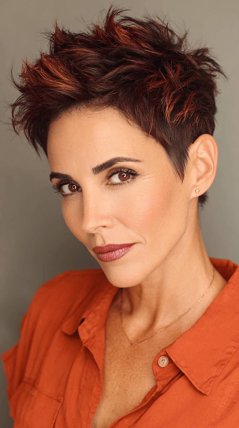 Chic Spiky Pixie Cut with Fiery Highlights