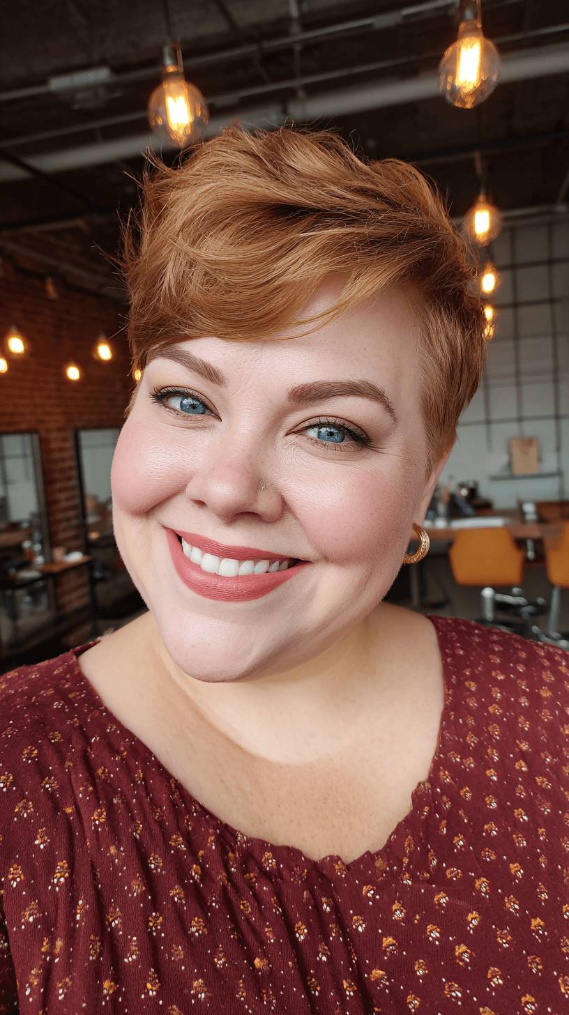 Chic Textured Copper Pixie Cut with Soft Volume