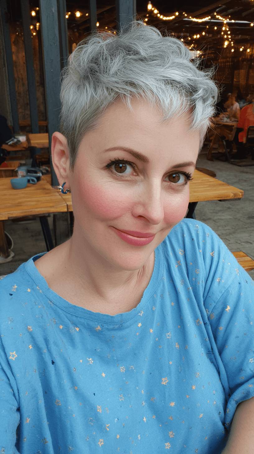 Chic Textured Gray Pixie Cut with Lively Volume