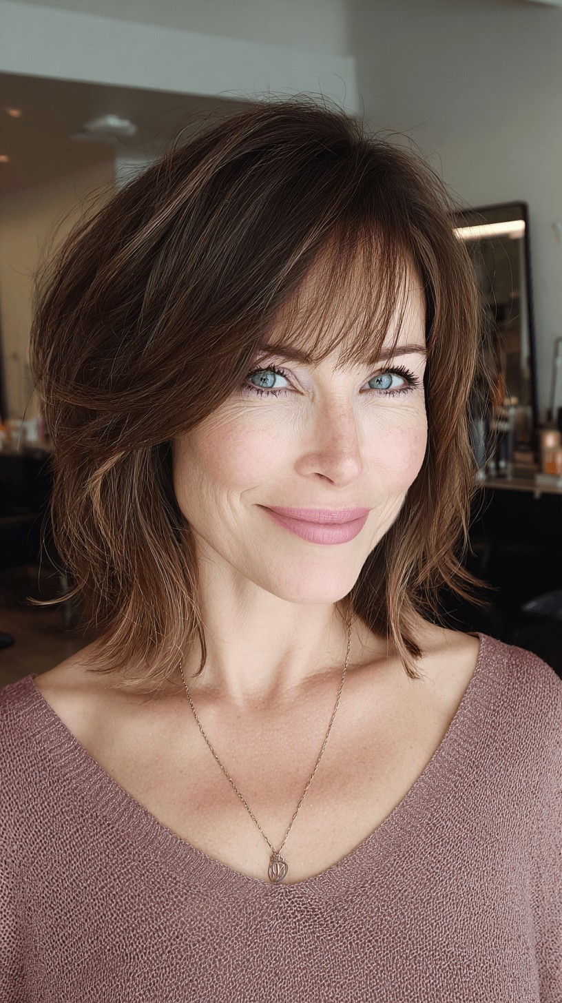 Chic Textured Lob with Face-Framing Bangs