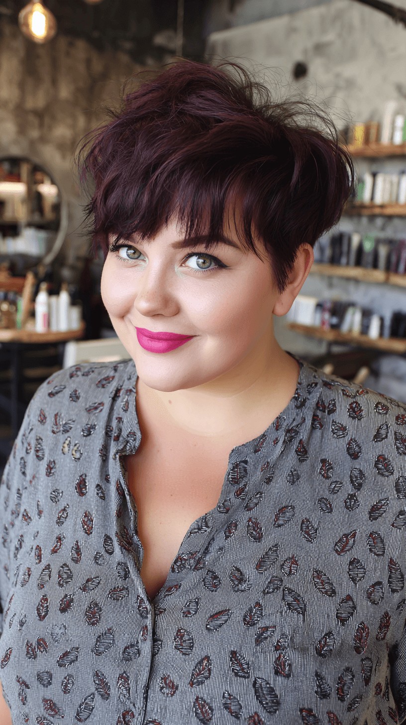 Chic Textured Pixie Cut with Bold Burgundy Highlights