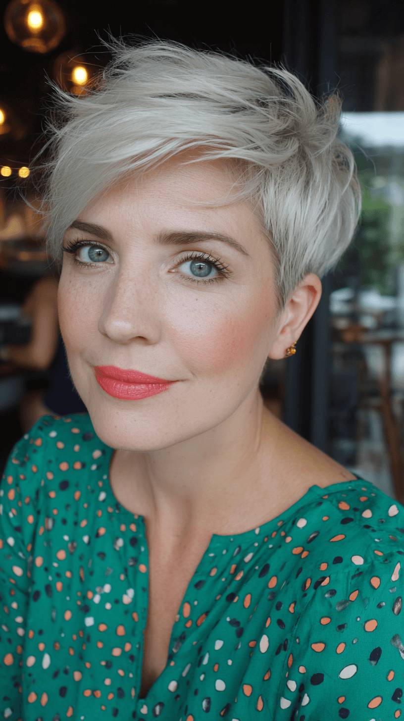 Chic Textured Platinum Pixie Cut with Soft Layers