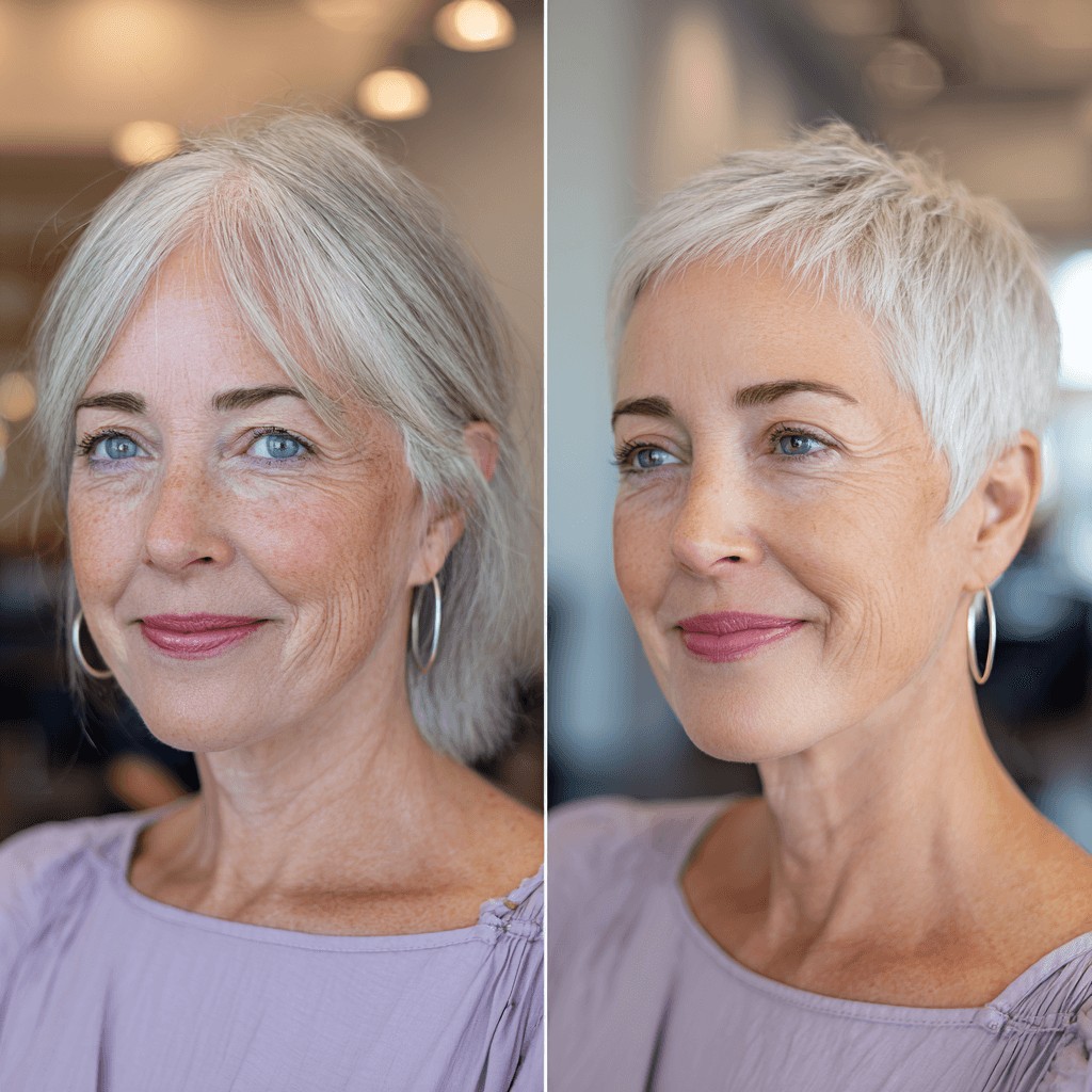 Chic Textured Short Silver Pixie with Soft Edges