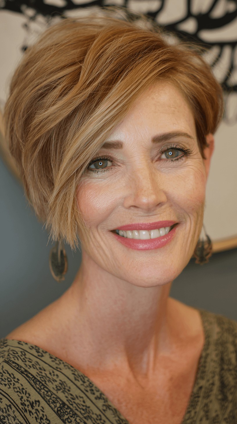 Chic Textured Side-Swept Pixie with Subtle Highlights