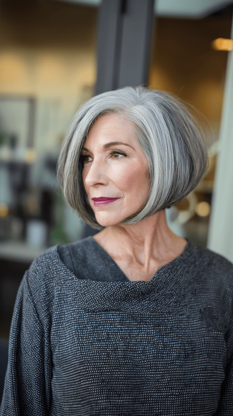 Chic Textured Silver Oval Bob with Subtle Layers