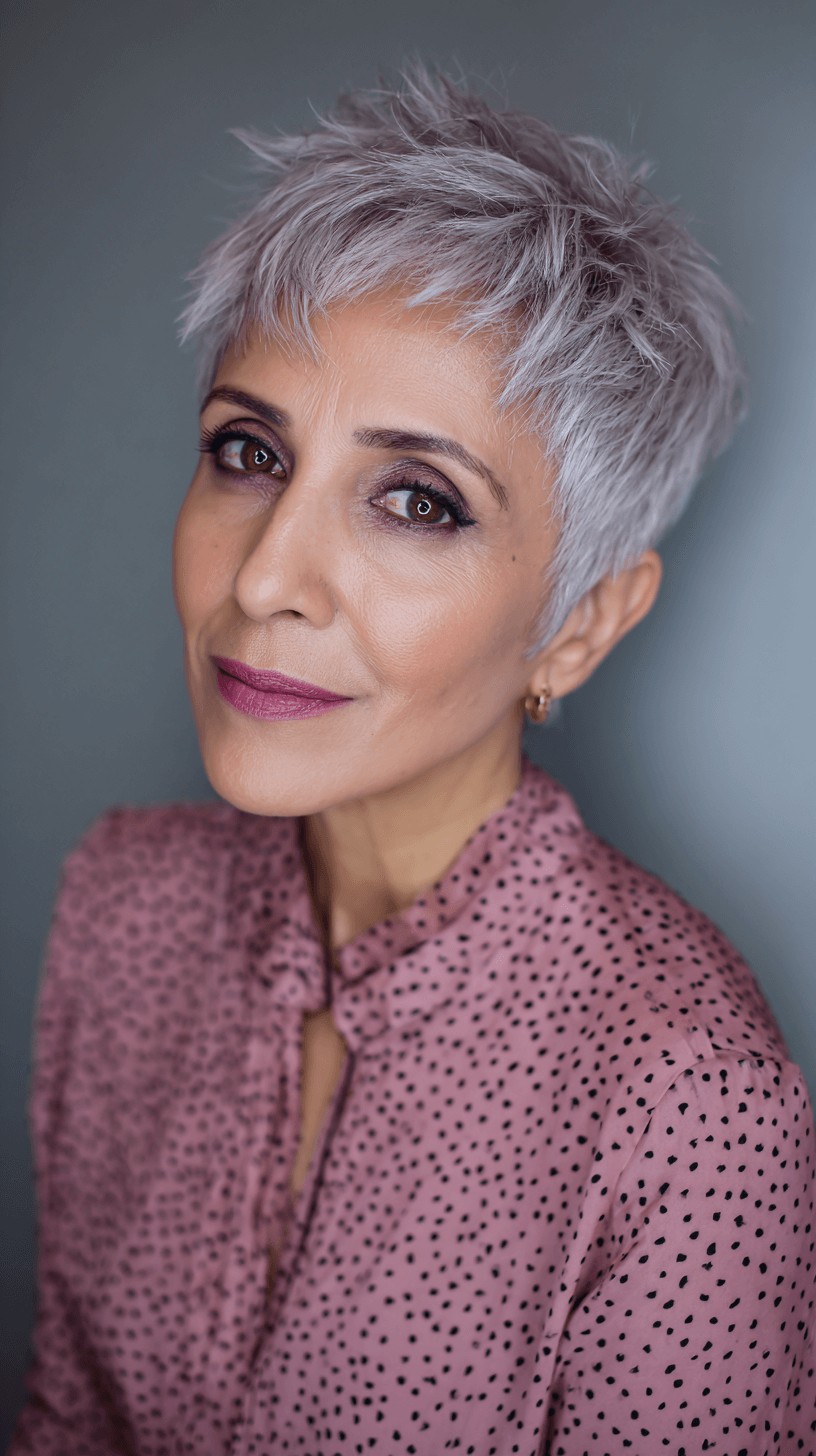 Chic Textured Silver Pixie Cut with Playful Volume