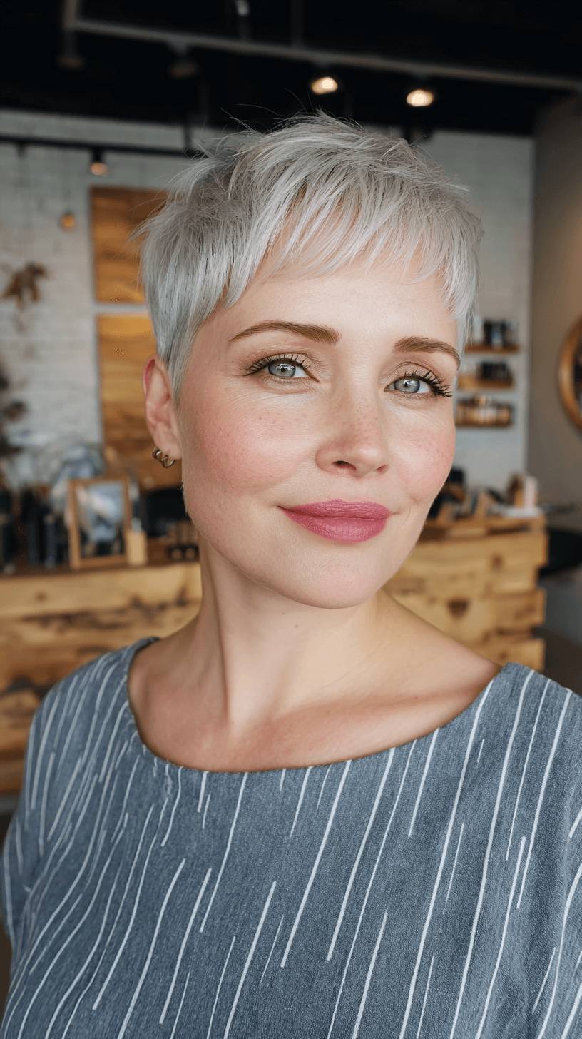 Chic Textured Silver Pixie Cut with Soft Fringe