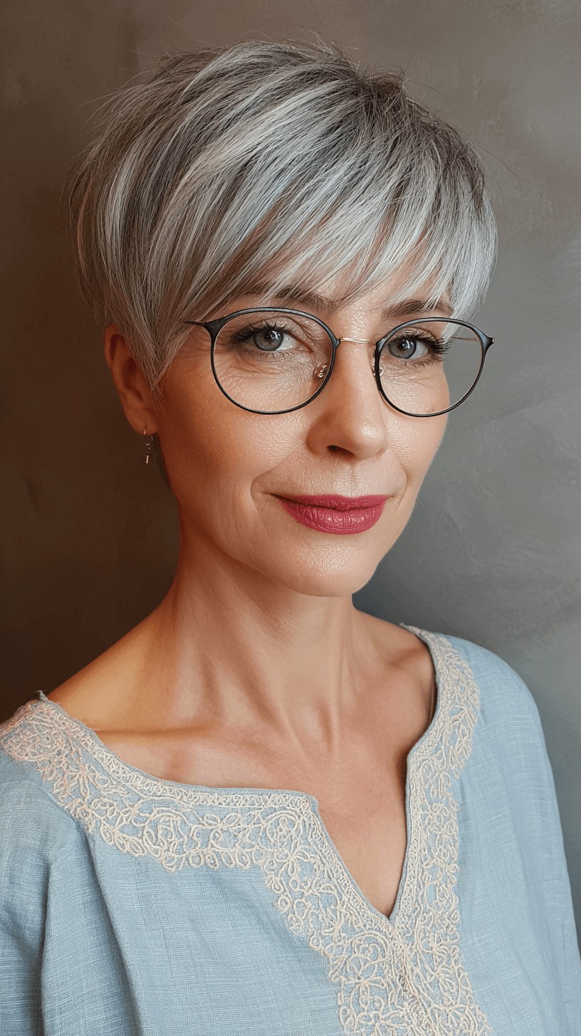Chic Textured Silver Pixie with Soft Layers