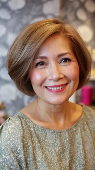 Elegant Asymmetrical Oval Bob with Soft Caramel Tones