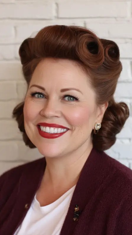 Elegant Retro Curls with Defined Victory Rolls