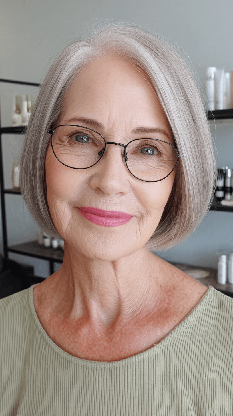 Elegant Silver Oval Bob with Soft Textured Ends