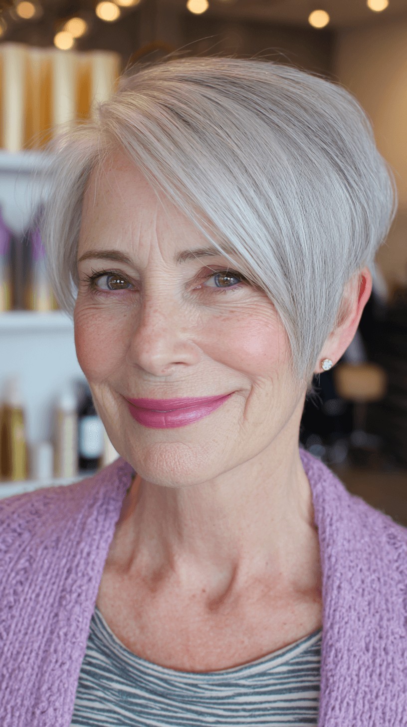 Elegant Silver Side-Swept Pixie Cut