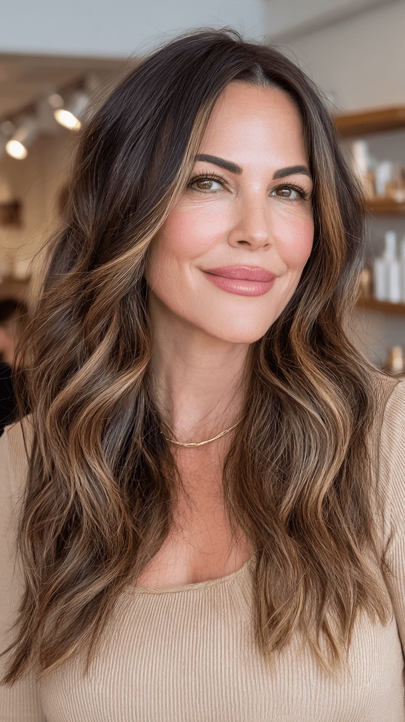 Gorgeous Long Layered Waves with Sun-Kissed Highlights
