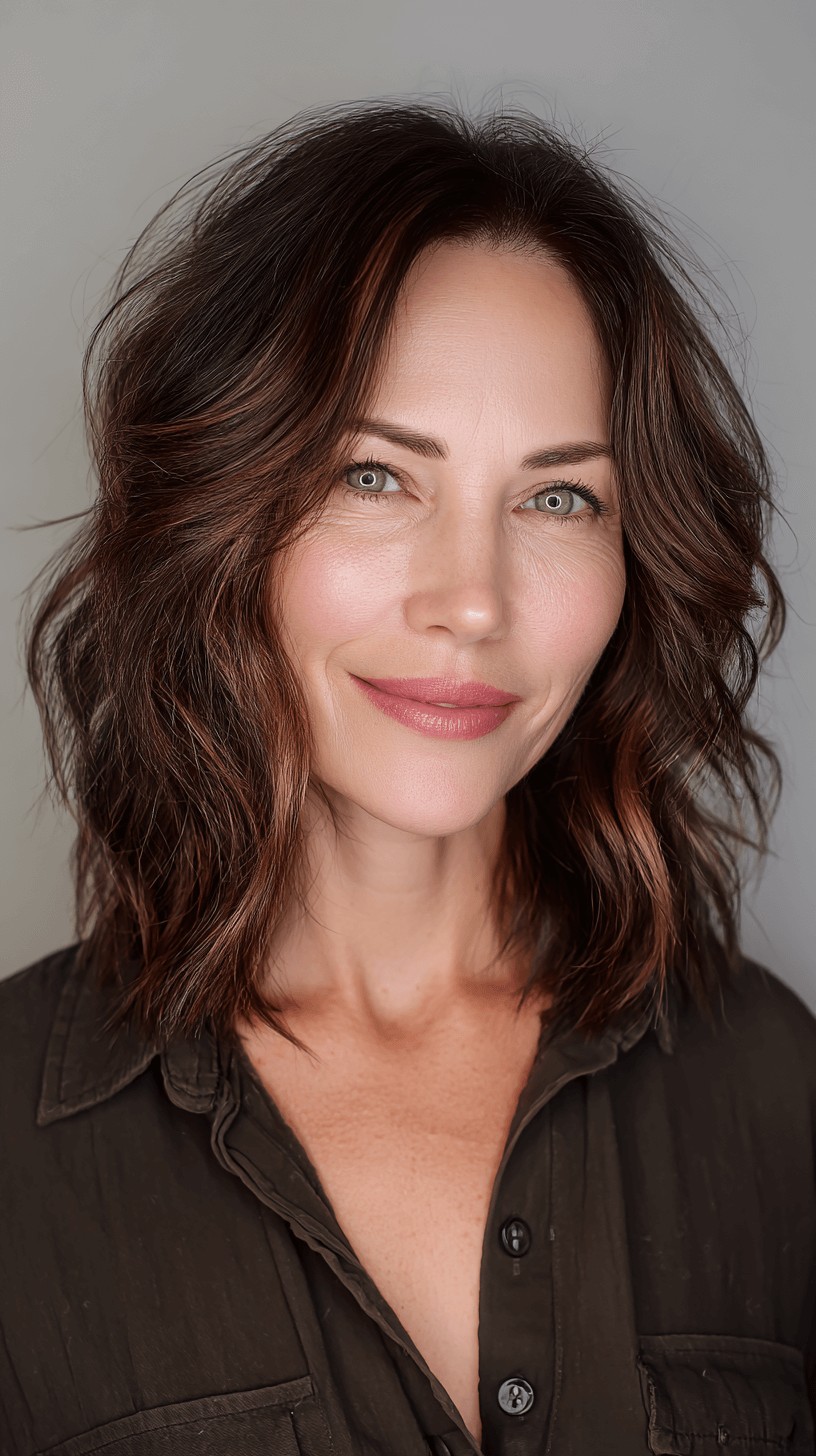 Modern Layered Dark Brown Hair with Subtle Copper Undertones