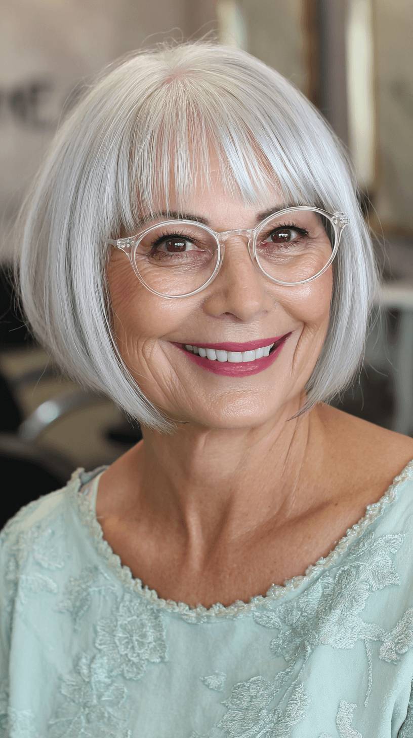 Modern Silver Bob with Soft Whispered Bangs