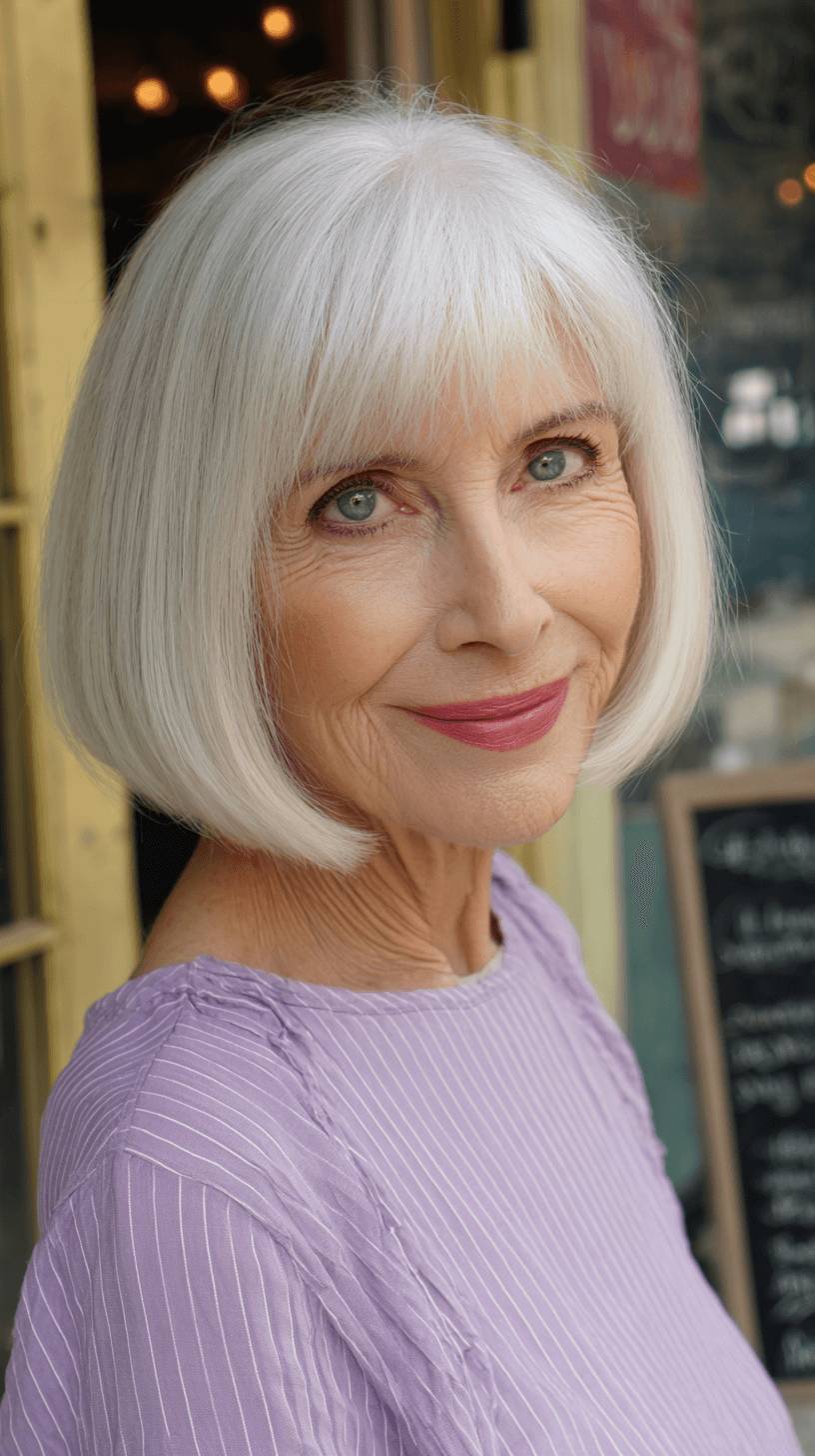 Modern Sleek Blunt Bob with Soft Fringe