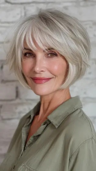 Modern Textured Oval Bob with Soft Curtain Bangs