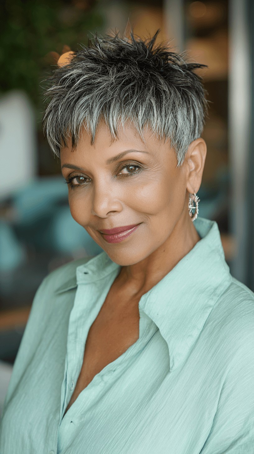 Modern Textured Pixie Cut with Silver Highlights