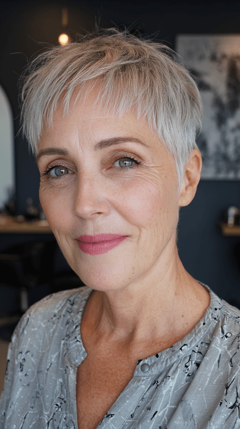 Modern Textured Silver Pixie with Lush Volume