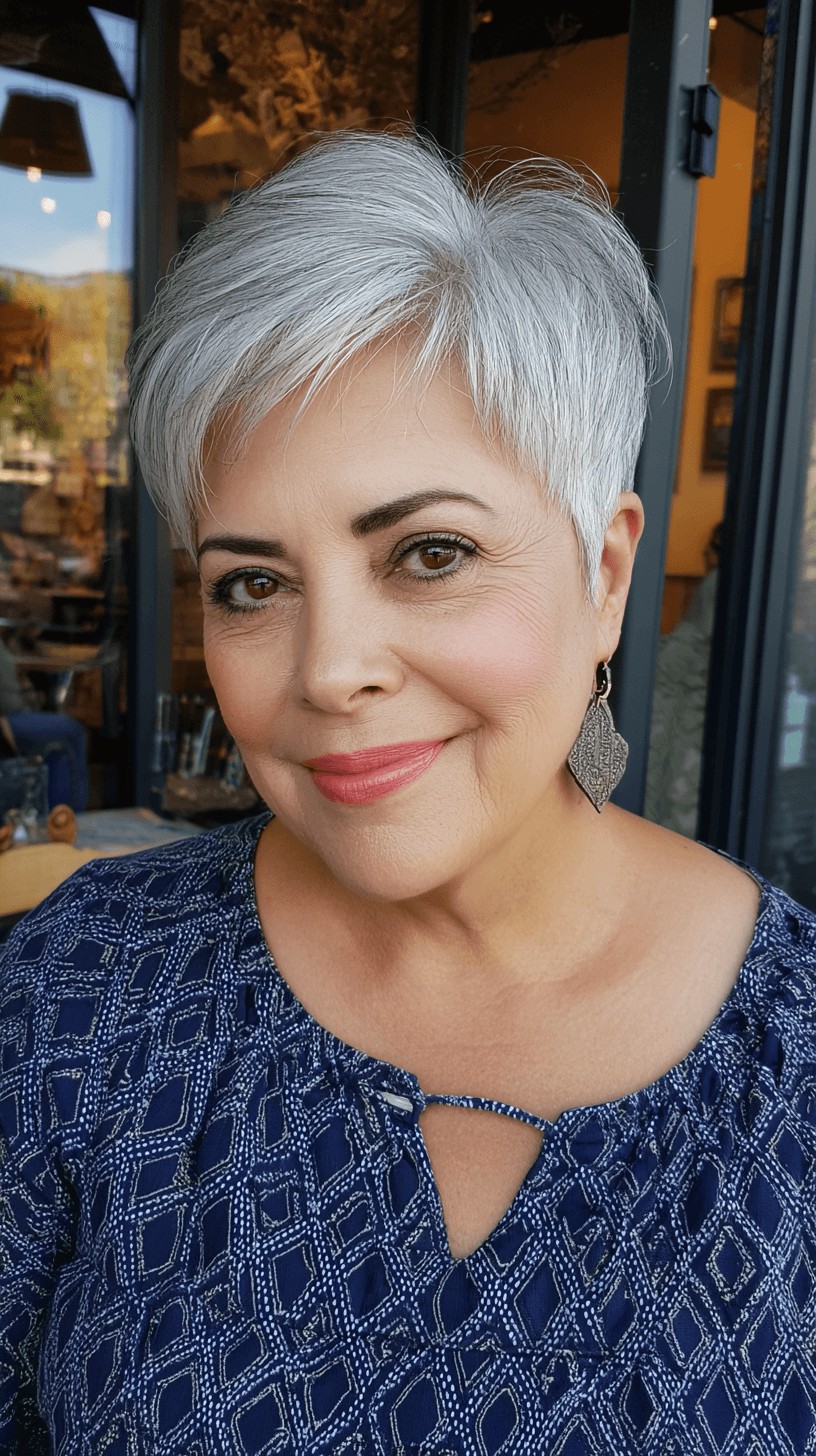Modern Textured Silver Pixie with Soft Volume