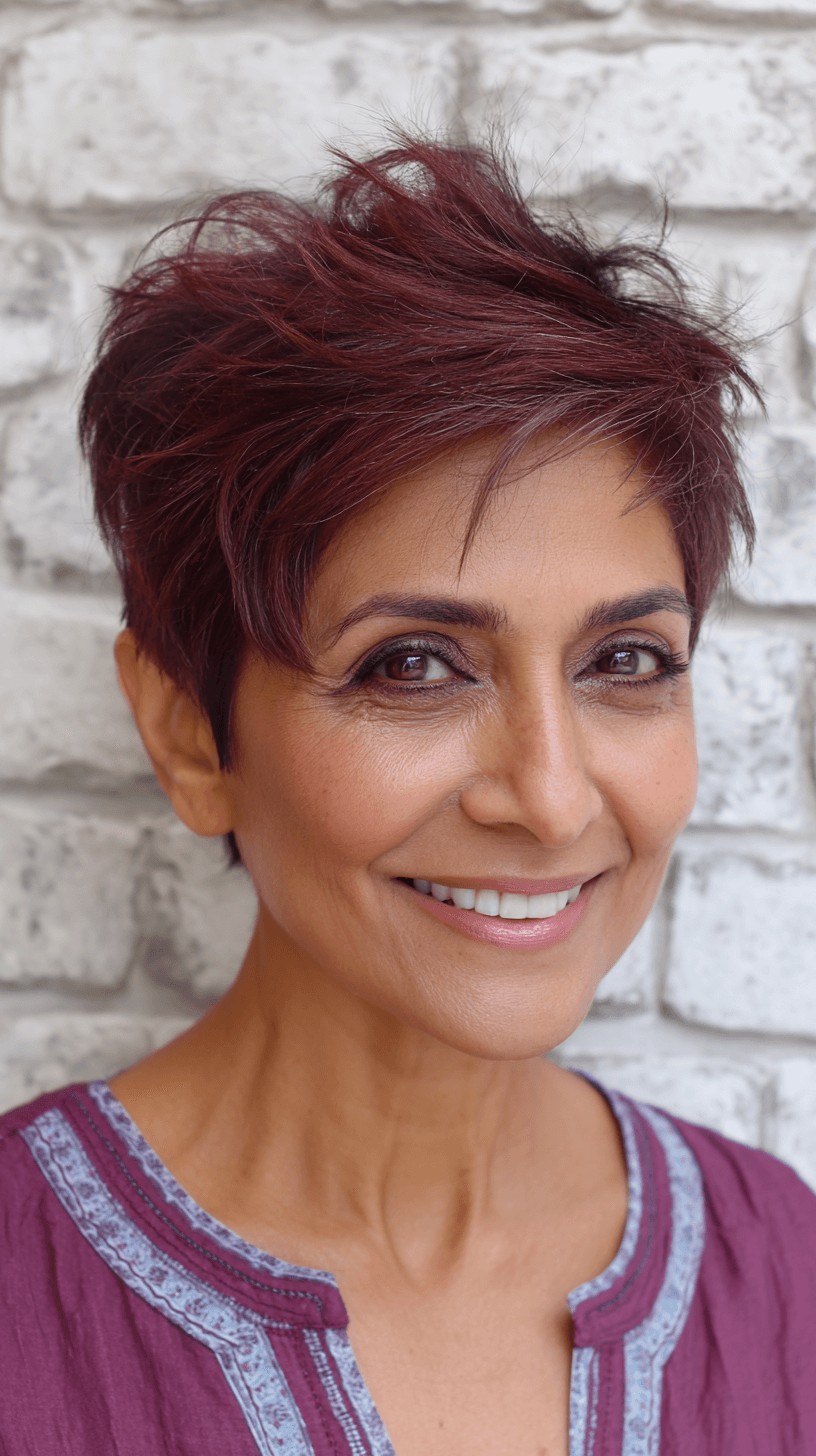 Playful Burgundy Pixie Cut with Textured Layers