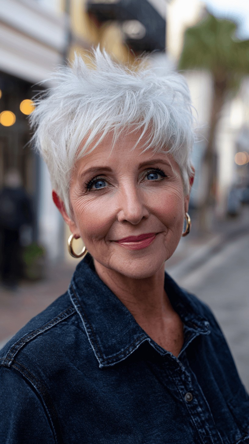 Playful Textured Platinum Pixie with Feathered Layers