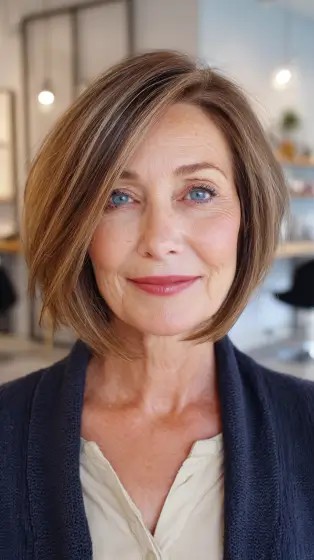Polished Layered Oval Bob with Subtle Caramel Highlights