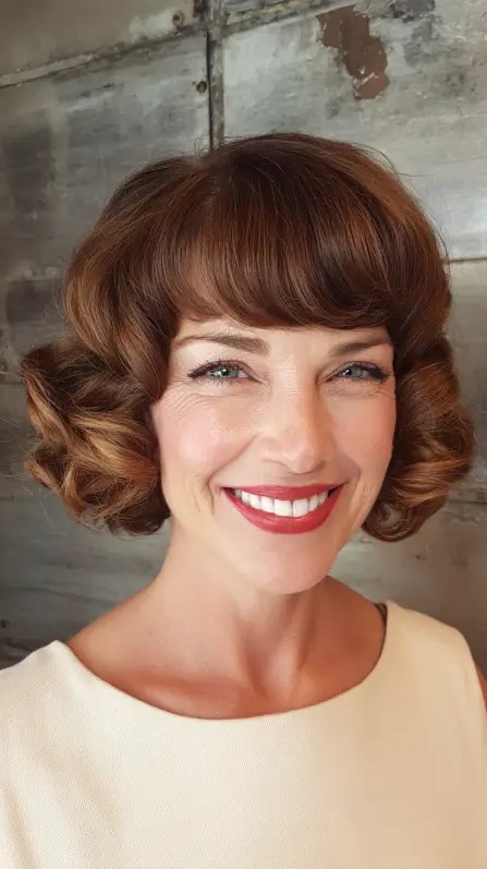 Retro Glam Curls with Flirty Bangs