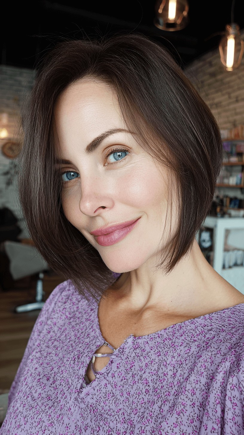 Sleek Dark Brown A-Line Bob with Subtle Texturing