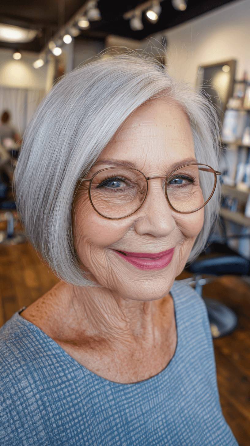 Sleek Silver Bob with Soft Textured Ends