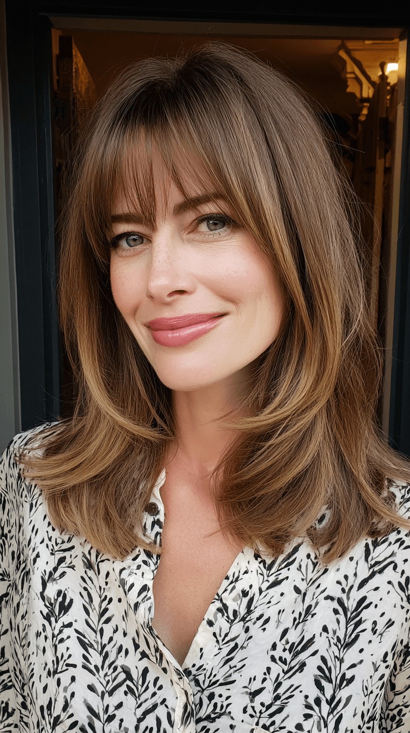 Soft Angled Layers with Face-Framing Bangs