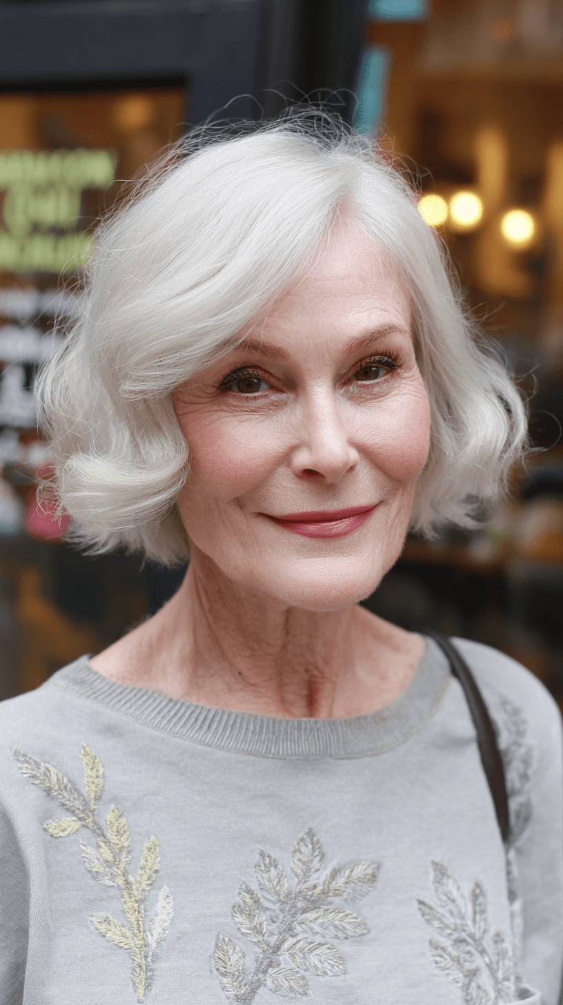 Soft Curled Silver Bob with Volume