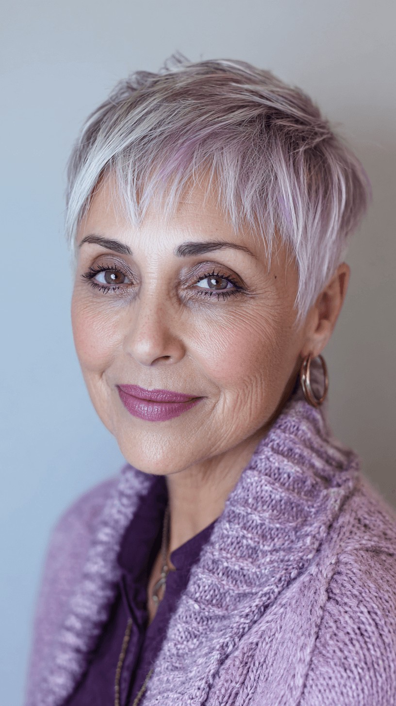 Soft Lavender Pixie Cut with Textured Layers