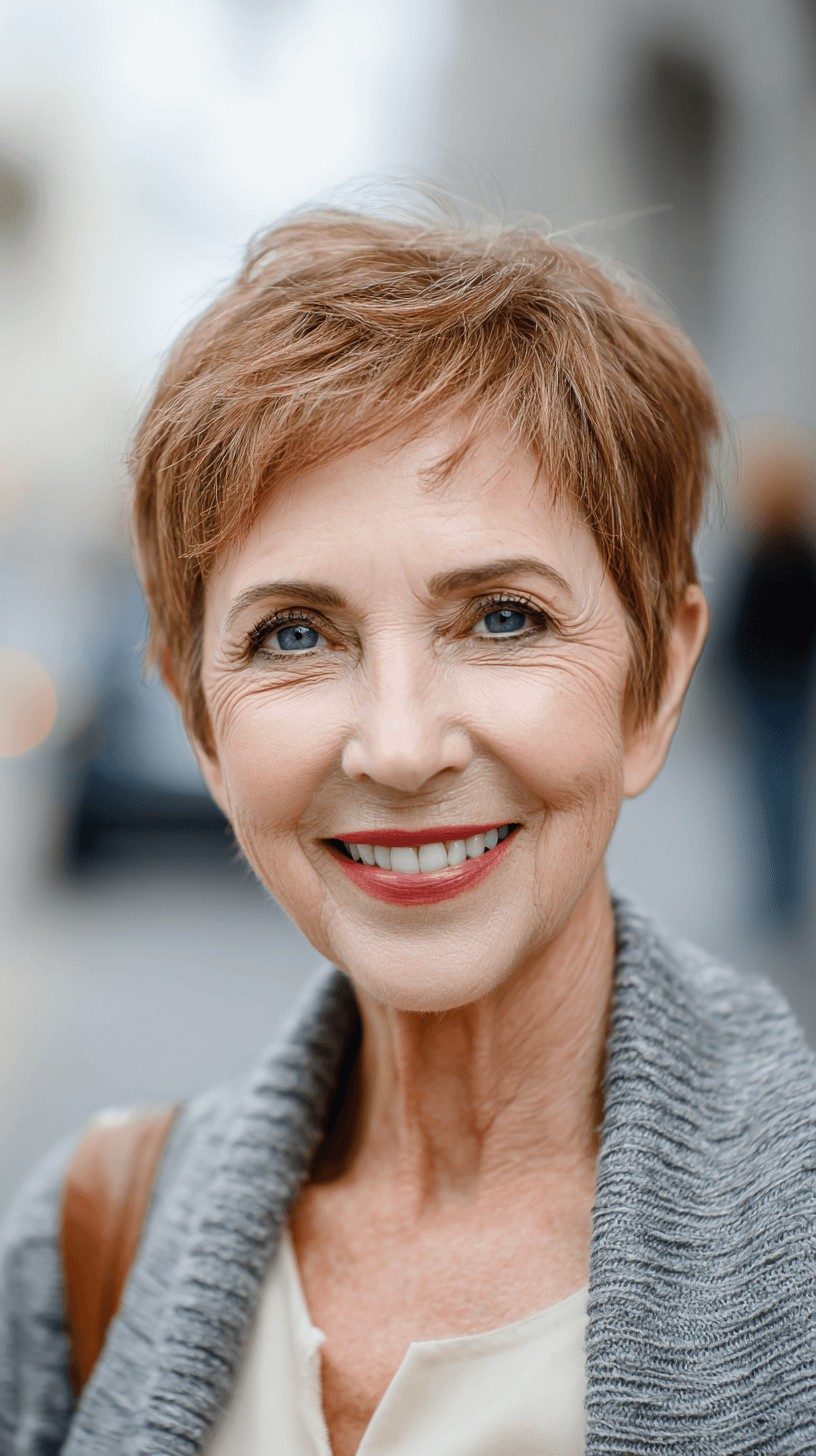 Soft Textured Copper Pixie Cut with Subtle Layers