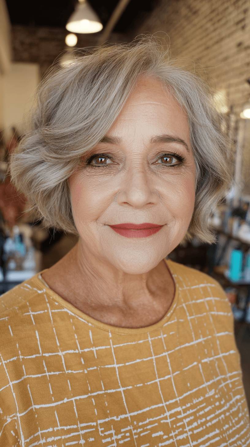 Softly Curled Silver Bob with Volume