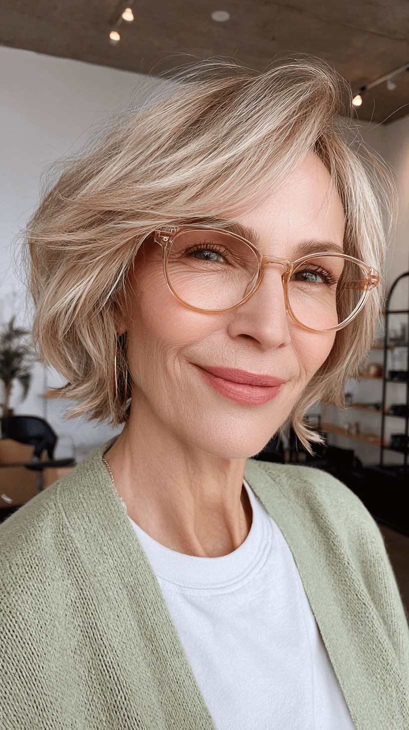 Softly Layered Feathered Bob with Subtle Highlights